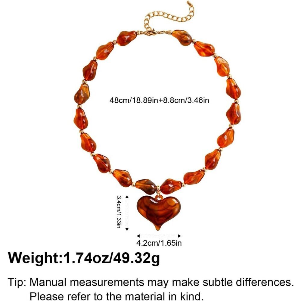 Women's Adjustable Y2K Style Statement Chunky Beaded Choker Puffy Heart Necklace - Picture 5 of 7